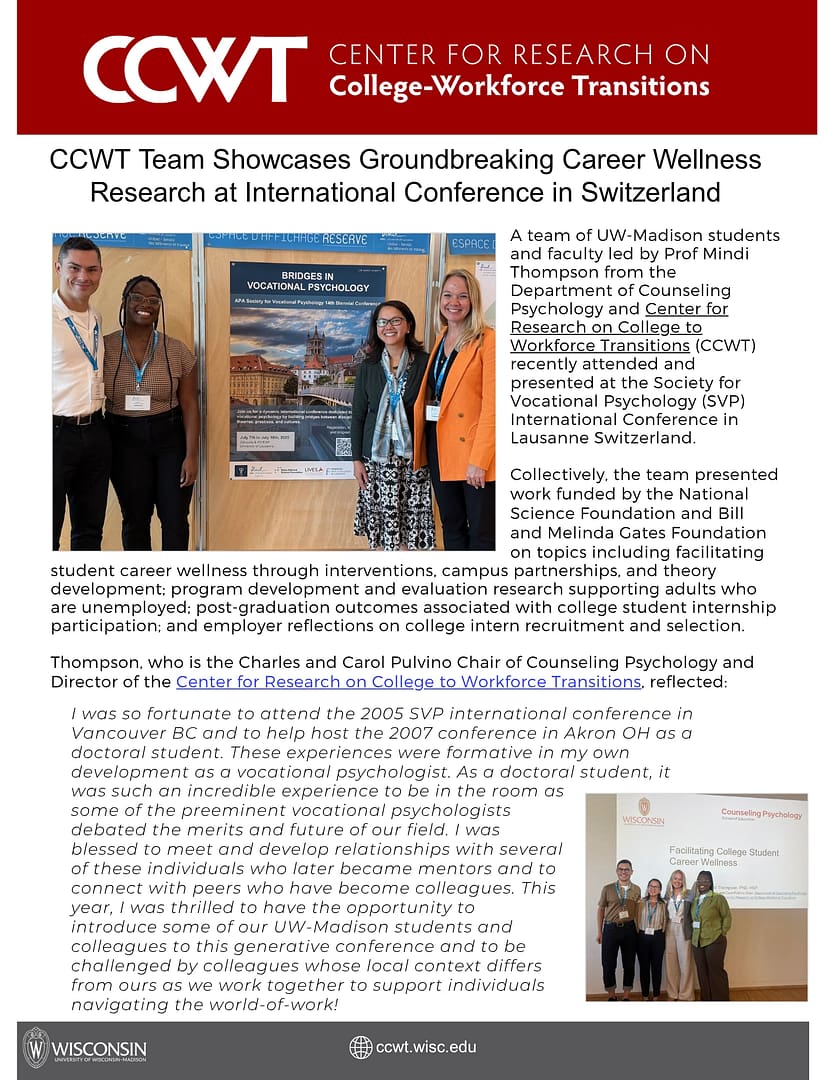 Image of article about CCWT team presenting at international conference.
